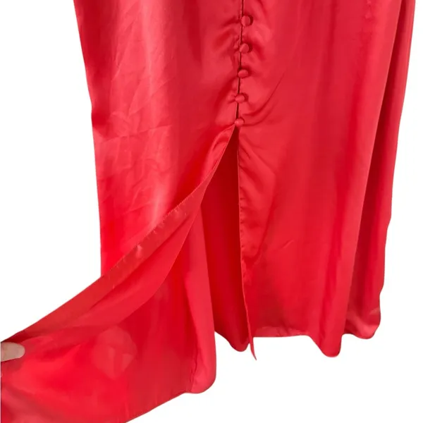 Anthropologie NEW Red Satin Button Front Slip Dress - Image 3