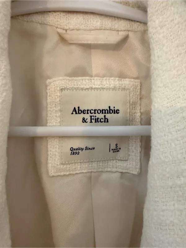 Abercrombie & Fitch White Tweed Cropped Blazer Jacket Women’s Small - Image 4