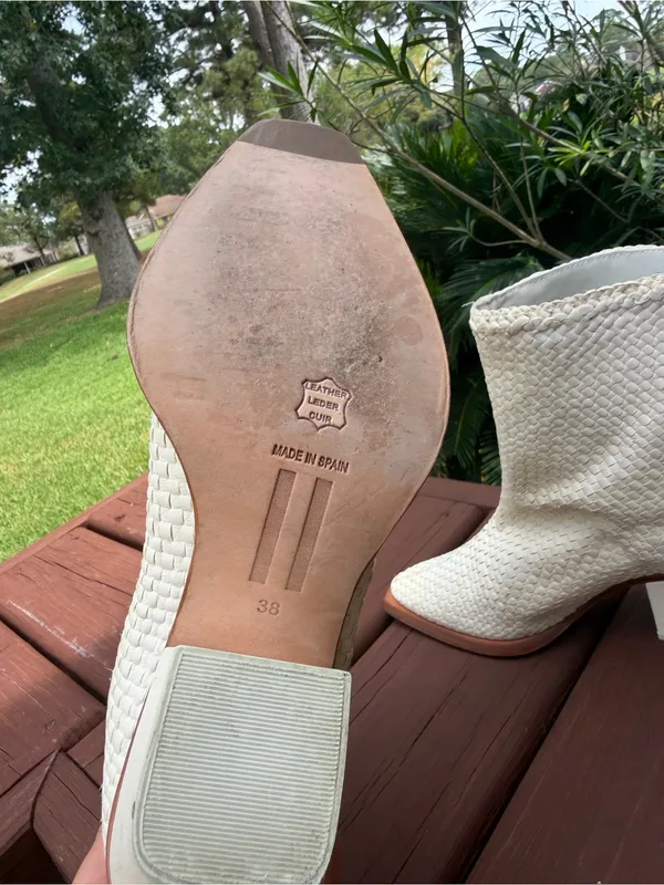 Miista Bondi Off White Woven Leather Western Ankle Boots Size US 7.5 $390 - Image 8