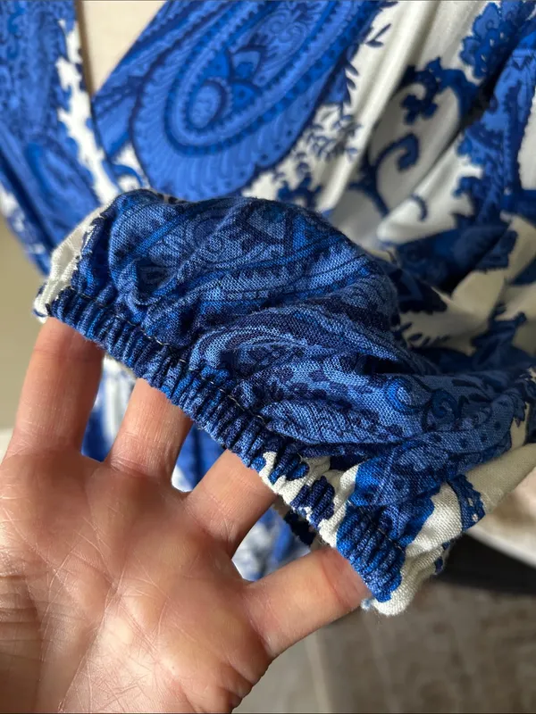 White closet elements white blue boho cottage paisley wrap Midi dress L - Image 5