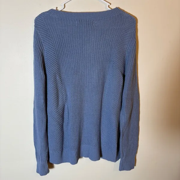 LOFT Blue Crew Neck Long Sleeve Knit Sweater‎ Ribbed Casual Size Medium - Image 5