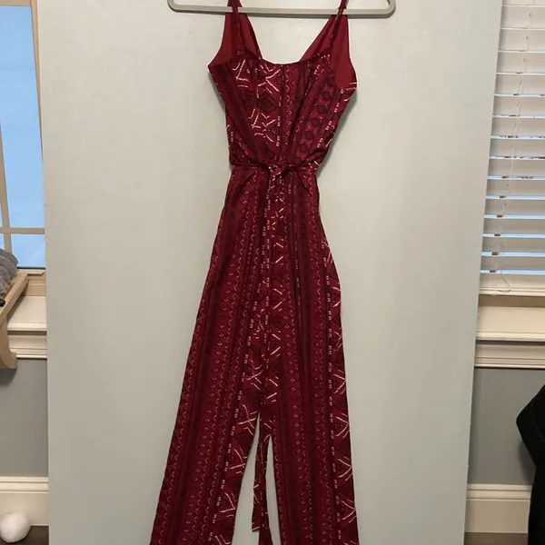 rue21 Womens Jumpsuit Red Geometric Tribal Print Wide Leg Medium - Image 2