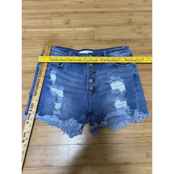 Nature Denim Women’s Hi-Rise Distressed Shorts Size Large Blue Jean Button Fly - Image 5
