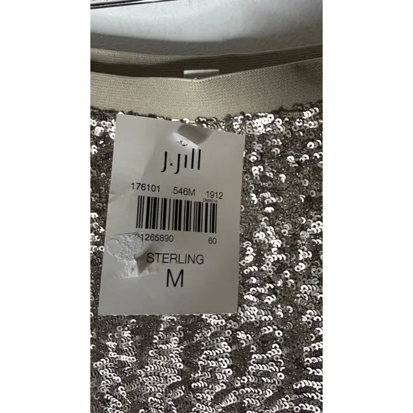 J Jill Sequin Pencil Skirt Women's Petite Size M Silver Sequin Elastic Waist NWT - Image 4
