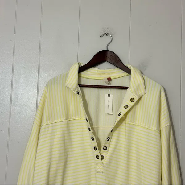 Pilcro Anthropologie Oversized Striped Henley Top Yellow White NWT Size L - Image 4