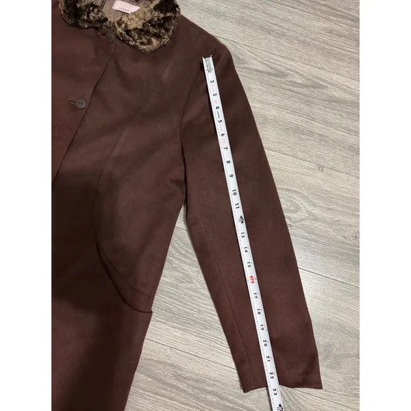 1980s Estuary Lenka K Brown Wool Blend Faux Fur Collar Longline Button Coat - Image 12