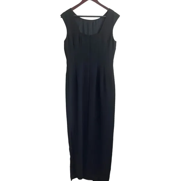 Maggie London Women Cottage Floral Maxi Dress 10 Black Embroidered Sheath‎ Boho - Image 2