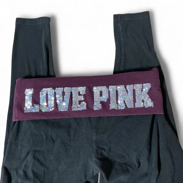 Y2K Victoria's Secret‎ PINK Ribbed Crop Tank and Sequin Foldover Leggings Set S - Image 3
