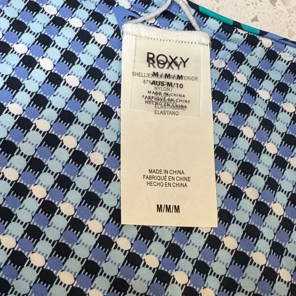 Roxy Reversible Bikini Bottoms Blue Floral Geometric Print Size Medium M‎ NWT - Image 7