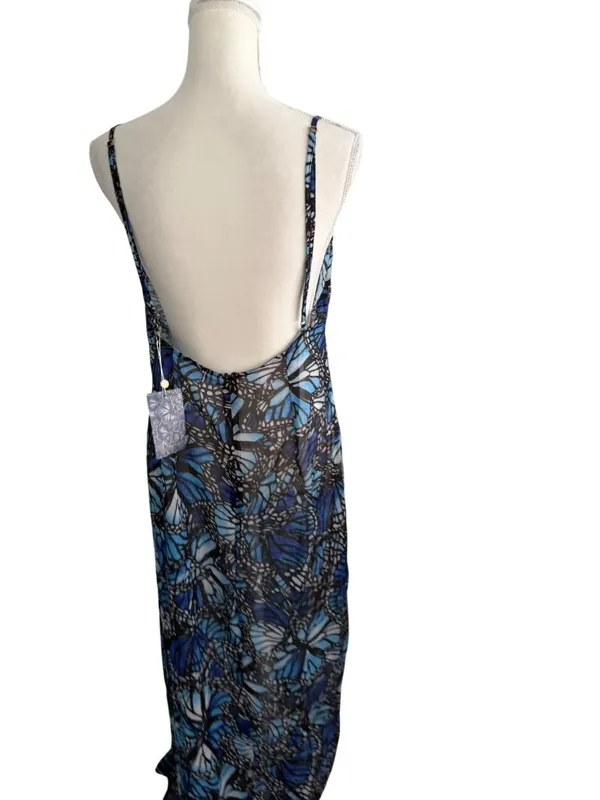 TOLUCA Butterfly Blue Sheer Maxi Gown Dress Size L NEW NWT - Image 10