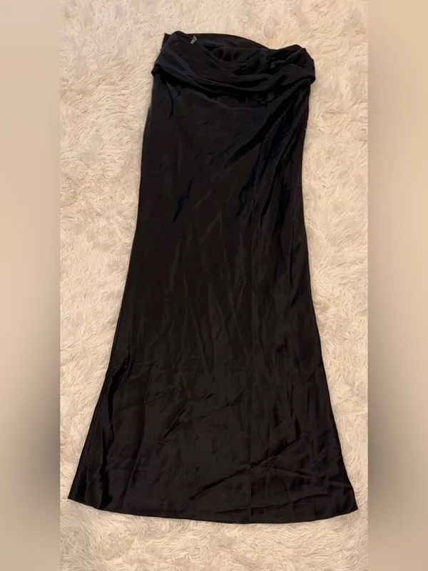 NEW HOUSE OF CB Beau Draped Black Satin Maxi Skirt Sz L - Image 7