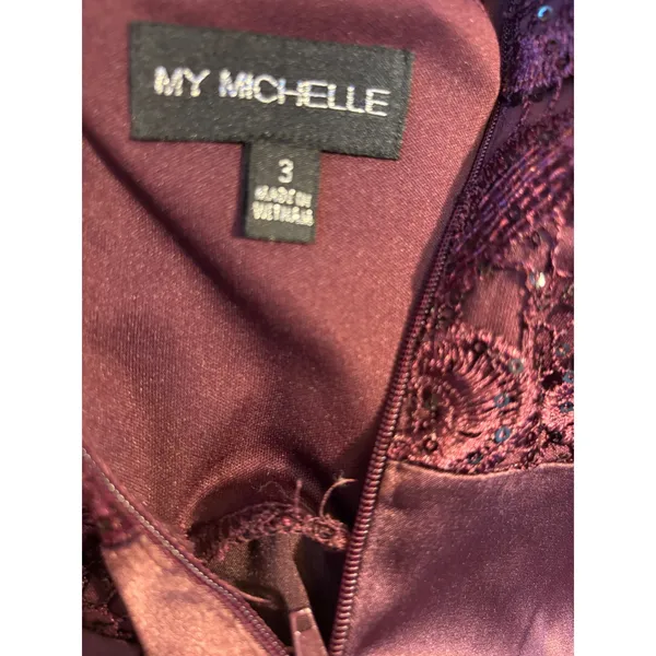 My Michelle Plum Purple Lace Sequin Fit and Flare Homecoming Dress Size 3 - Image 6