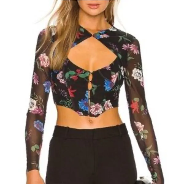 NWT AFRM X Revolve Macie Floral Mesh Cutout Corset Top size Small - Image 2