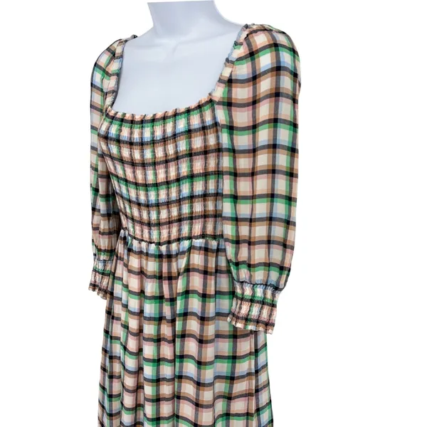 Maeve Anthropologie Plaid Smocked Maxi Dress XS Cottagecore Prairie Long‎ Sleeve - Image 10