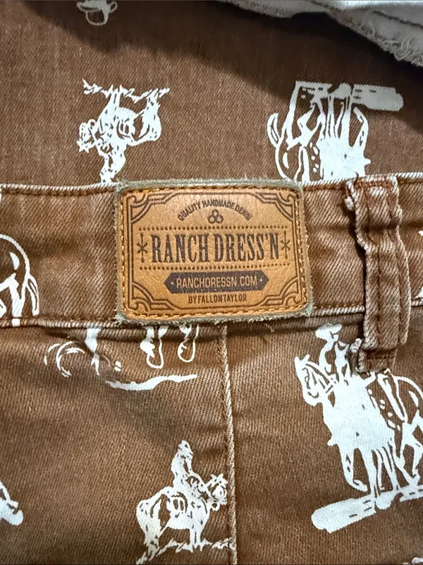 Women's Brown Boot-Cut Jeans with White Western Print - Image 2