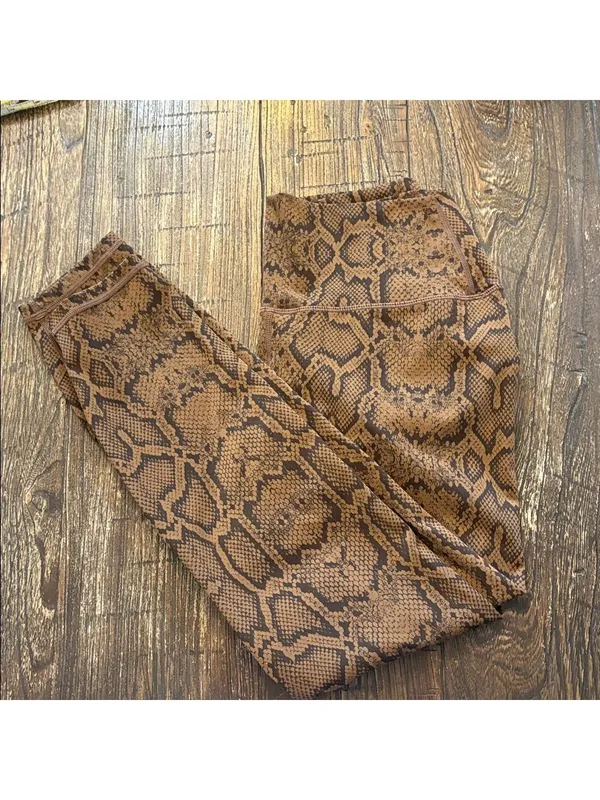 Varley Luna 25 Legging Burnt Snake Print Brown Black Large‎ EUC - Image 8