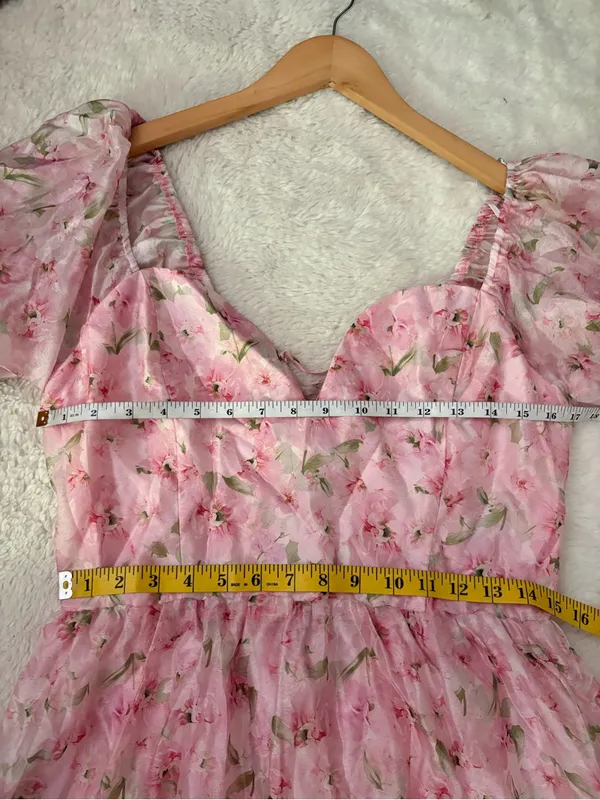 Lulus Sincerely Wondrous Pink Floral Puff Sleeve Tiered Midi Dress Size XL NWT - Image 8