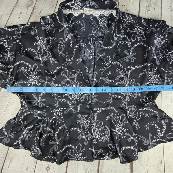 Intimately Free People Black Floral Beauty Sleep Peplum Blouse Medium - Image 6