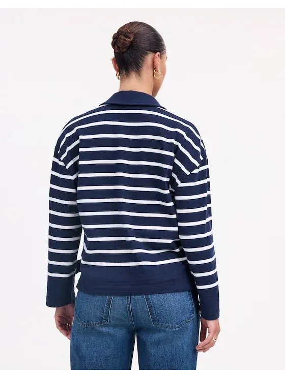 Madewell Rugby Polo Tee Navy White Stripe Oversized Coastal Preppy Size S - Image 2