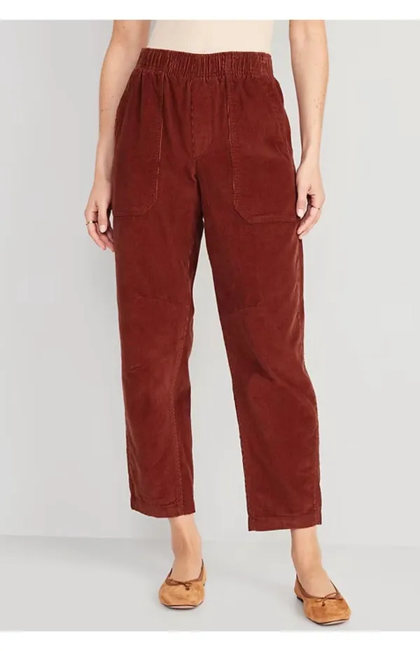 Old Navy Brick Red Corduroy High Rise Pull On Ankle Utility Pants Sz.M NWT - Image 2