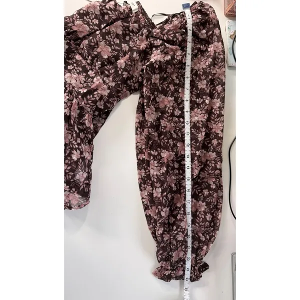 Francescas Brown Pink Floral Tie Back Balloon Sleeve Top Size‎ Small NWT $46 - Image 10
