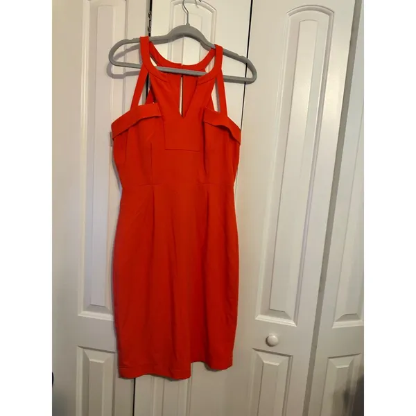 BCBG Orange Sleeveless Bodycon Dress With Strappy Back Detail Size 10‎ - Image 5