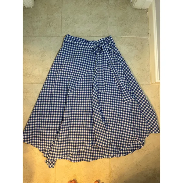 Maeve by Anthropologie Blue Gingham Wrap‎ Midi Skirt Size 2 Tie Waist - Image 4