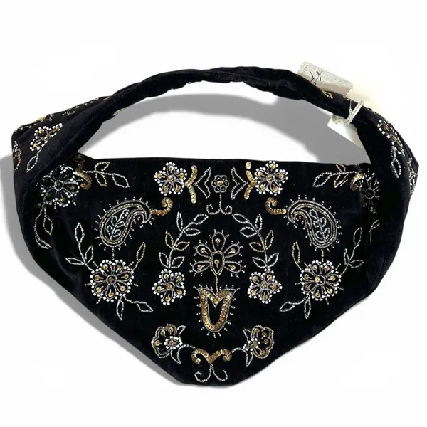 Free People Bohemian Witchy Nashville Nights Beaded Velvet Bag Black NWT Evening - Image 10