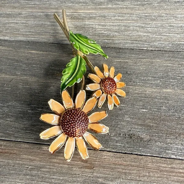 VTG Lisner Enamel Sunflower Brooch Gold Tone Daisy Floral Pin Autumn Harvest - Image 6