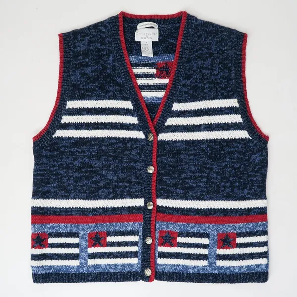 Vintage Y2K Christopher & Banks American Flag Sweater Vest - Image 2