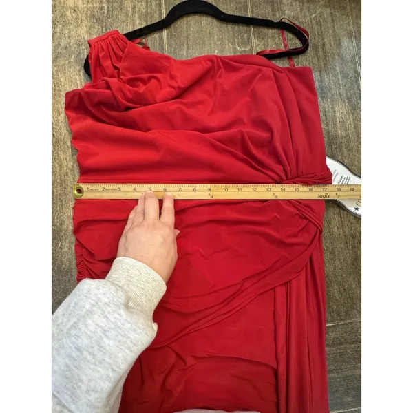 Xscape Red One-Shoulder Twist Jersey Cascading Evening Gown Size 16W $208 - Image 9