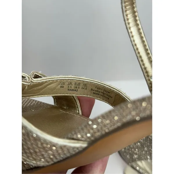 Franco Sarto Gold Sandals Glitter Square Toe Sculpted Heel Size 8‎ - Image 10