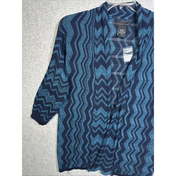 NWOT Attention Womens Cardigan Sweater Large 3/4 Sleeve Knit Open Blue‎ Tie - Image 3