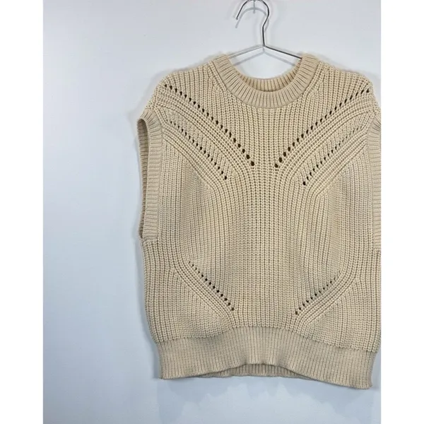 Madewell Womens Sweater Beige Mariella Pointelle Tee Relaxed Fit Sleeveless XL - Image 6
