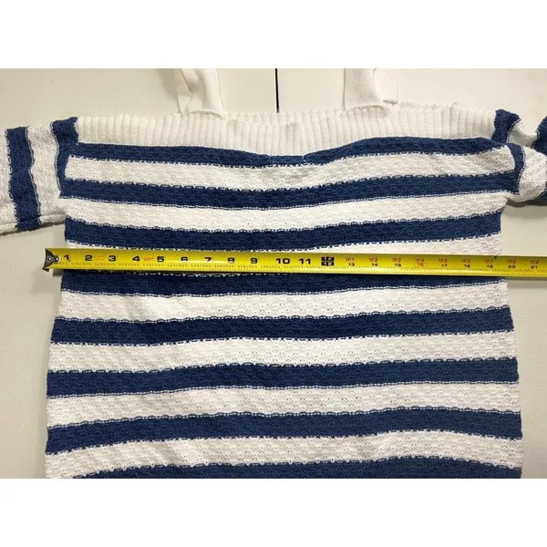 So Striped Knit‎ Sweater Cold Shoulder Long Sleeve Pullover Top M - Image 5