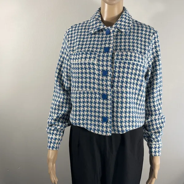 Anthropologie Dolan Left Coast Cropped Jacket Women XS Blue Houndstooth Print - Image 2