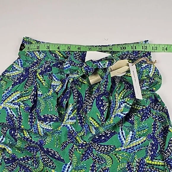 Midnight Sky -175‎ Blue Green Floral Linen Blend Tie Waist Wide Leg Pants Size S - Image 6