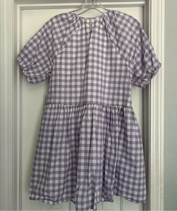 Hill House Tuckernuck Purple Gingham Print Adeline Babydoll Dress Swedish Dot - Image 4