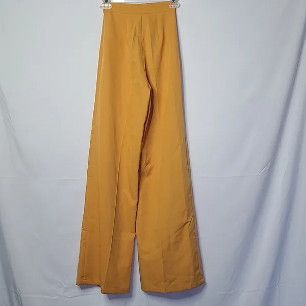 NWOT Oh Polly mustard yellow flare wide leg pleated pants sz 0 - Image 5