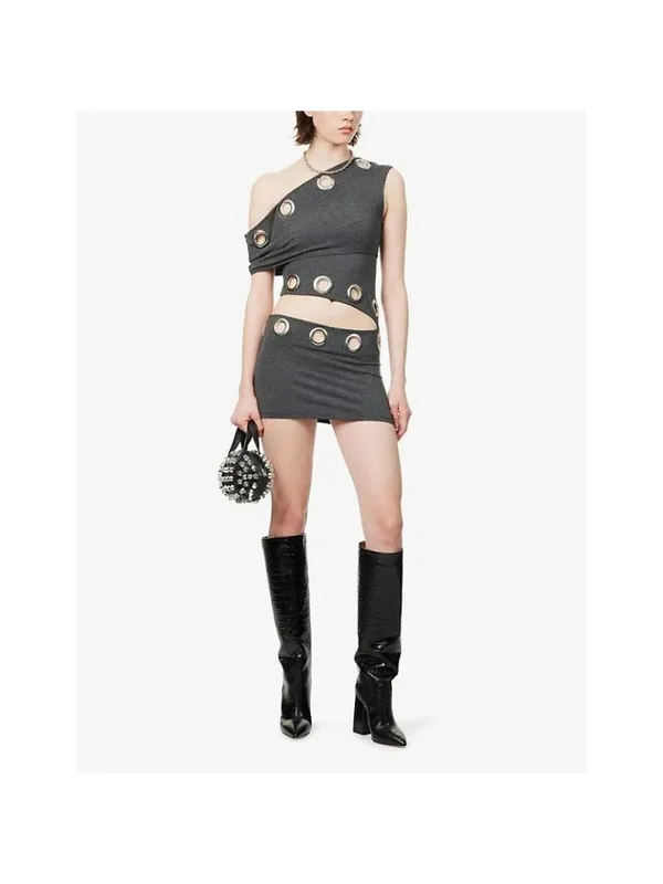 Jaded London Asymmetric Eyelet Dress in Dark Grey 2 New Womens mini - Image 11