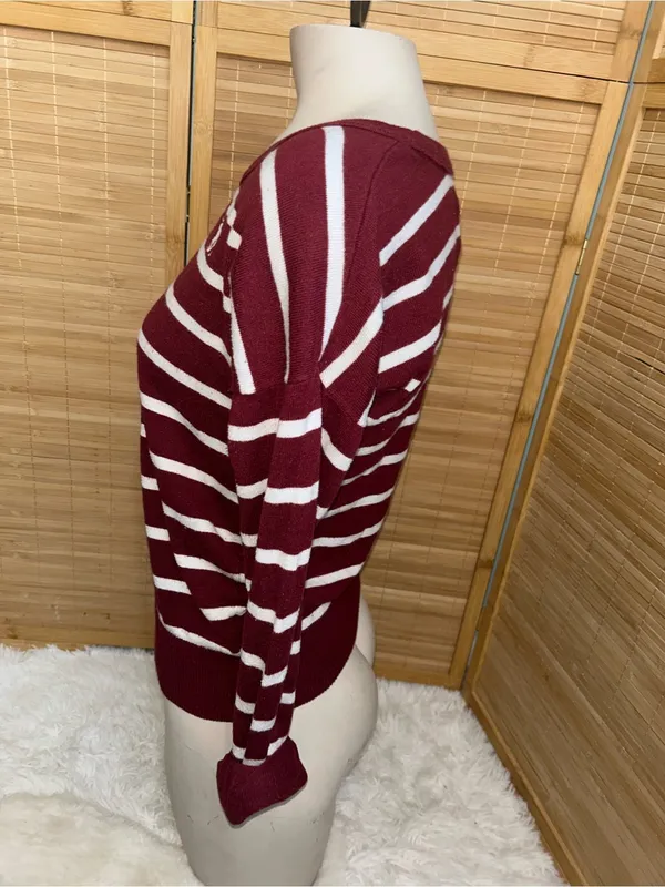 Abercrombie & Fitch Striped Crewneck burgundy Sweater Y2K vintage woman’s S - Image 2