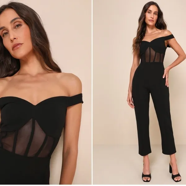 LULU's Sexy Chic Elegant Corset Wedding Special Bustier Black Jumpsuit Pantsuit - Image 2