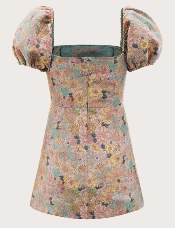 Floral Print Square Neck Puff Sleeve Dress - Image 4