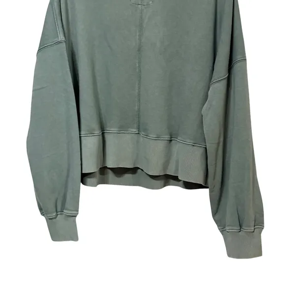 Aerie Women Oversized V-Neck Sweatshirt Olive Green Cotton Blend L - Image 7