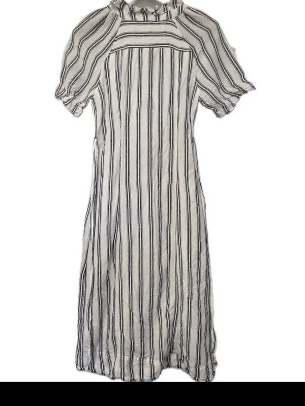 Anthropologie Linen Blend Striped Midi Dress Size 2 Cottagecore Prairie Blk Whit - Image 3
