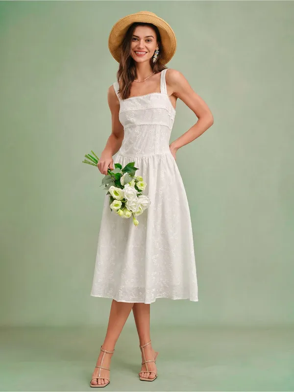 Rihoas White Square Neck Slip Midi Dress Size M - Image 4