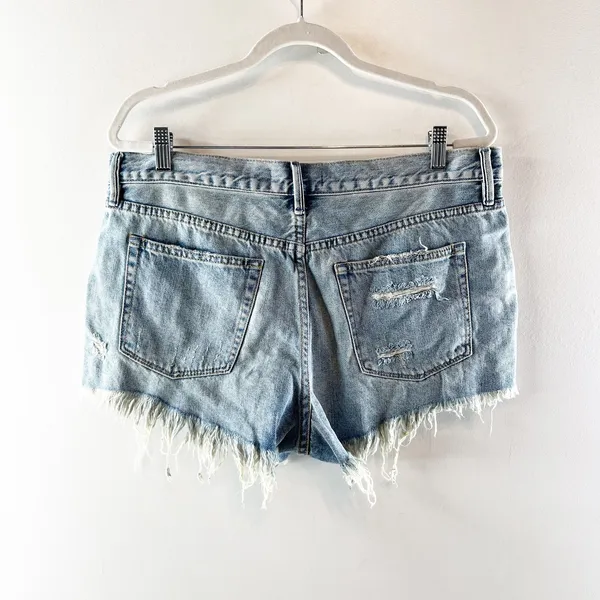 Free People Loving Good Vibrations Distressed Cutoff Denim Shorts Blue 31 - Image 4
