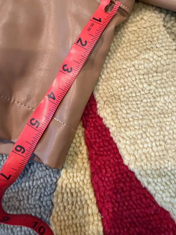 Abercrombie & Fitch Vegan Leather High Waisted Pleated Trouser Shorts Caramel S - Image 2