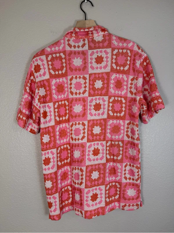 Damson Madder Bessie Wave Crochet Short Sleeve Co-ord Shirt Pink Orange 6 $136 - Image 9