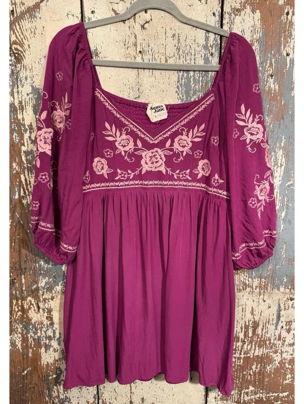 Savanna Jane Embroidered Floral Mini Dress, Purple, size Large - Image 2